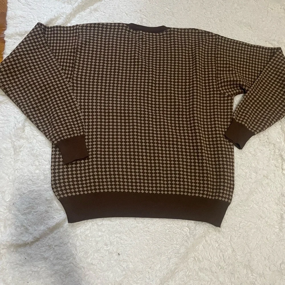 Como Sport Brown Houndstooth V-Neck Sweater